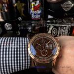 Perfect Replica Tag Heuer Carrera Coffee Dial Rose Gold Case Chronograph 43mm Watch